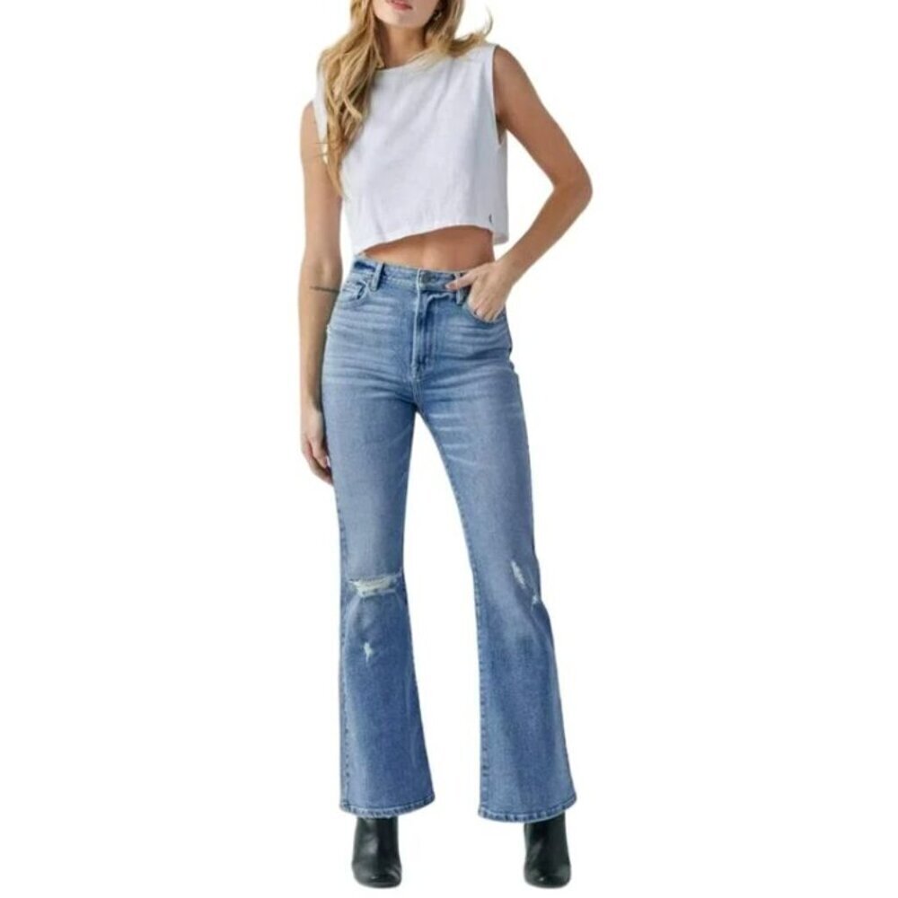 Hidden LA NWT Hidden Happi Flare Jeans Knee Rips Medium Wash Size 25